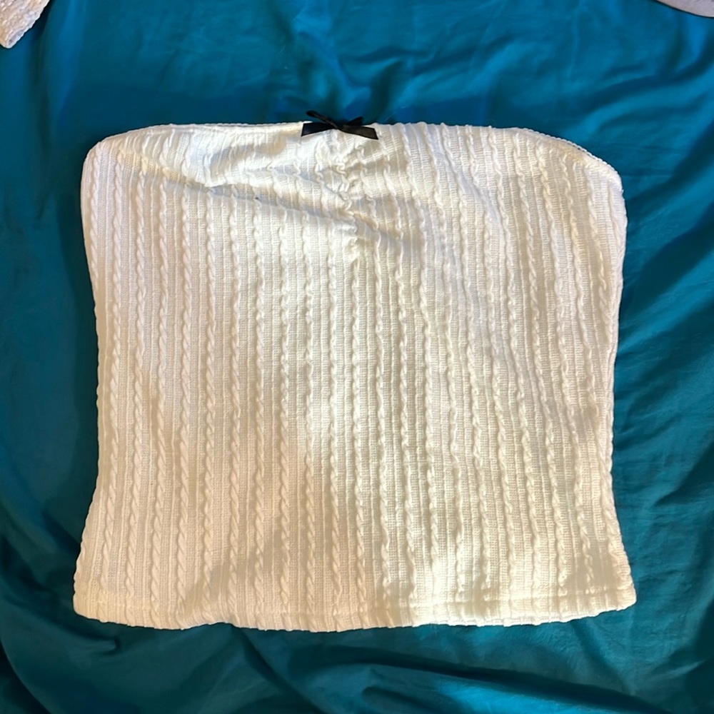 White tube top with a bow